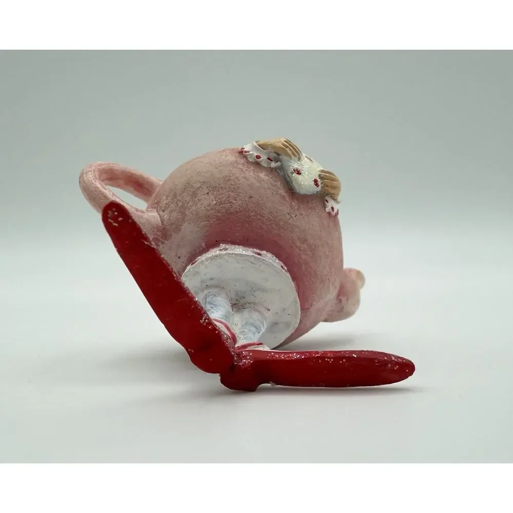 Dept 56 Krinkles Patience Brewster PINK TEAPOT Valentines Ornament 2004 Hearts